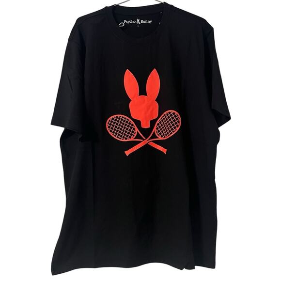 Psycho Bunny Men’s Courtside Tennis Racket Bunny Graphic Tee Sz 7 or XL Slim Fit - Picture 2 of 13